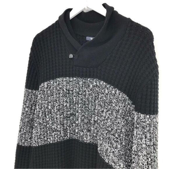 Gap Black Marled Colorblock Chunky Knit Pullover Collared Sweater - Picture 4 of 14